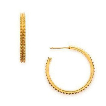 Gold Cairo Hoops earrings with textured pyramid detailing
