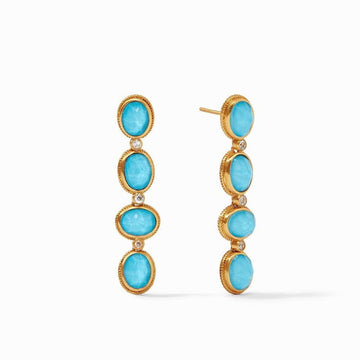 Calypso Statement Earrings: Turquoise and diamond drop earrings in gold.
