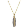 Casbah Feather Necklace: Gold chain, silver feather pendant with sparkling accents.
