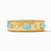 Gold Cassis Statement Hinge Bangle with turquoise & pearl accents.

