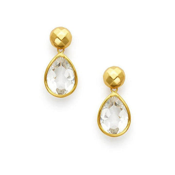 Catalina Midi earrings: Gold teardrop quartz earrings with textured gold ball accents.
