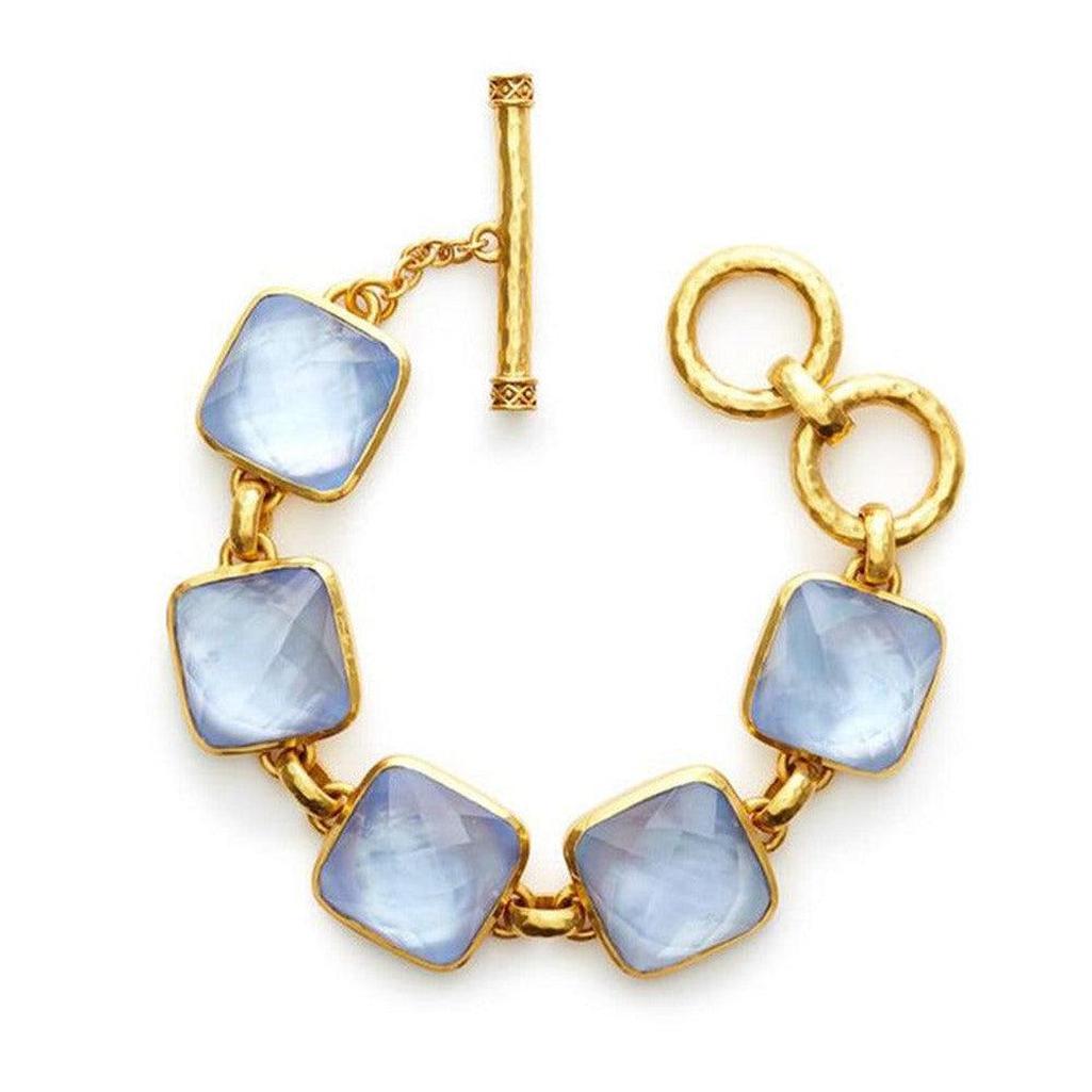 Catalina Stone Bracelet: Gold hammered links & pale blue faceted stones.
