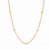 Celeste Delicate Station Necklace: Gold chain with five bezel-set diamonds.
