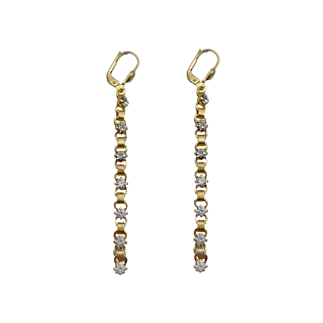 Chain Dangle Earrings with Crystal Accents-La Vie Parisienne-Swag Designer Jewelry