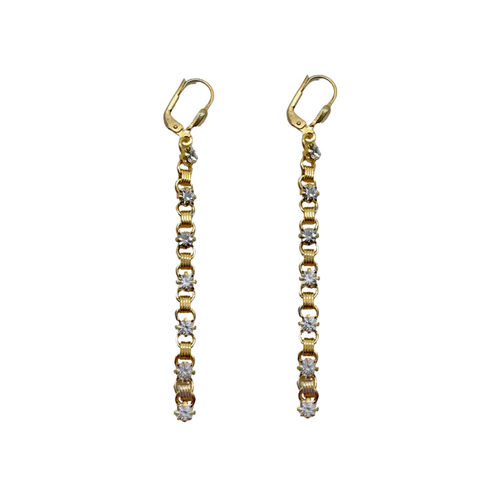 Chain Dangle Earrings with Crystal Accents-La Vie Parisienne-Swag Designer Jewelry