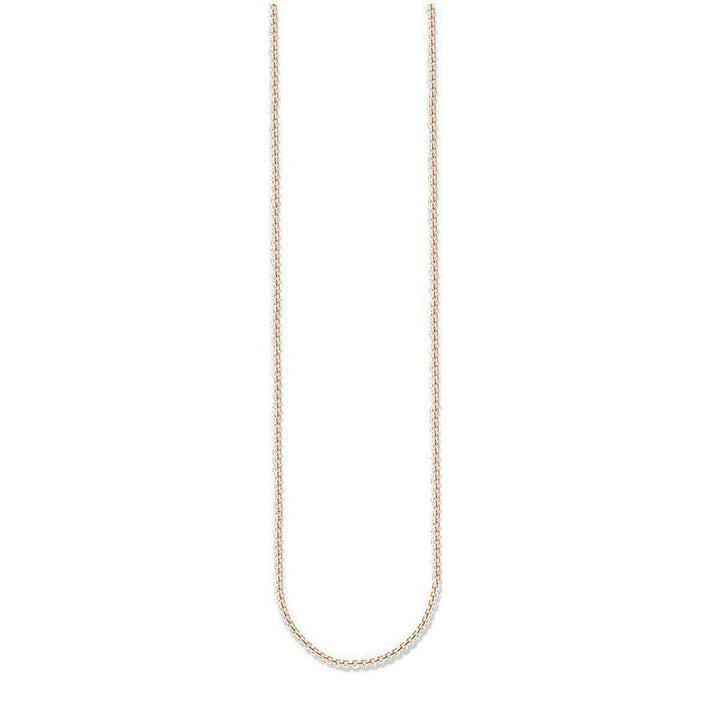 Rose gold chain necklace, delicate design, elegant addition to any outfit.

