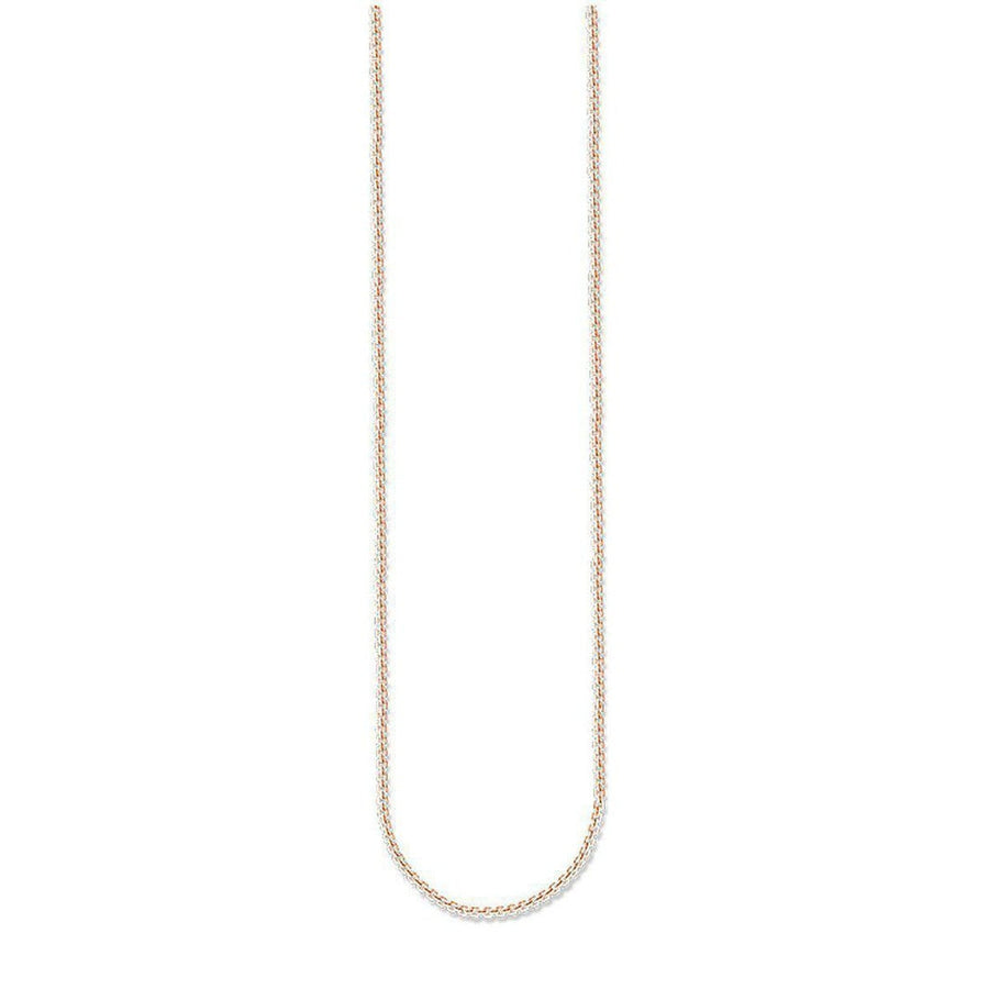 Rose gold chain necklace, delicate design, elegant addition to any outfit.
