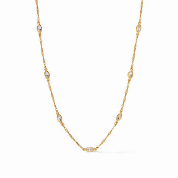 Gold Charlotte Delicate Station necklace with marquise-cut clear stones.
