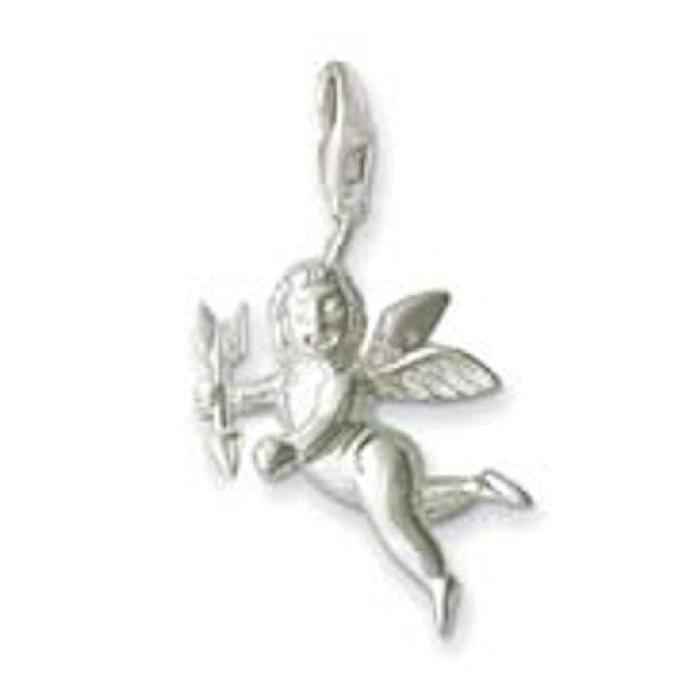 Silver Cupid charm pendant,  flying cherub design.
