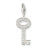 Charm 0010 Clear Zirconia Key charm, silver key pendant adorned with clear zirconia stones.
