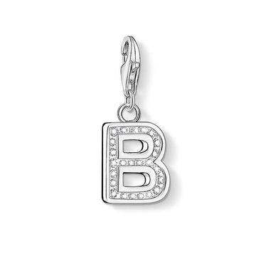 Charm 0224 Pave Letter B: Silver charm with sparkling cubic zirconia letter B.
