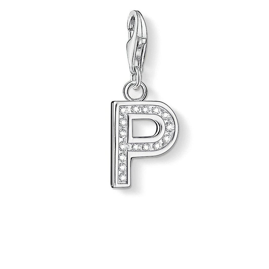 Silver Charm 0238 Pave Letter P charm with cubic zirconia
