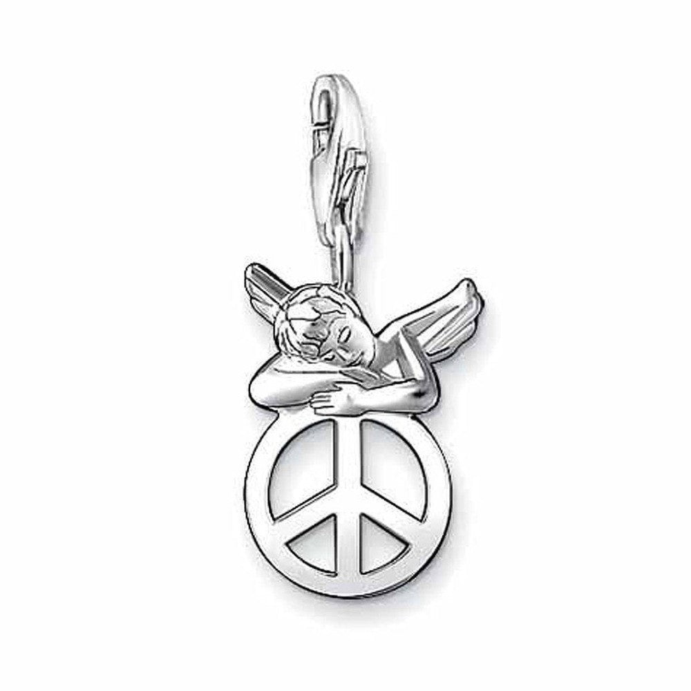 Silver Charm 0625: Angel resting on peace sign charm
