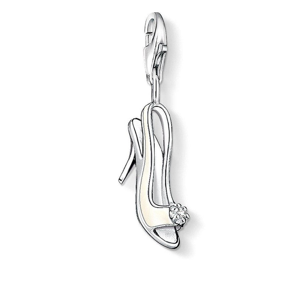 Silver Charm 0675 bridal shoe pendant featuring an ivory high-heel with crystal detail.
