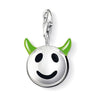 Silver smiley face charm with green horns, 0730 Funny Charm
