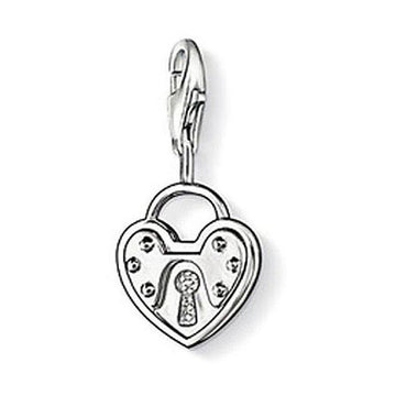 Charm 0806 Padlock Heart charm, silver heart-shaped padlock with clear cubic zirconia accents.

