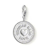 Thomas Sabo Charm 0878 Coin: Sterling silver charm featuring "Love" and a heart, perfect gift.
