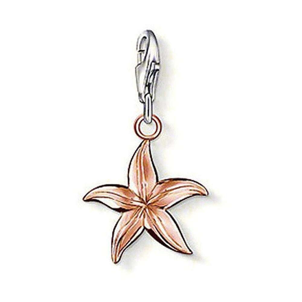 Charm 0922 Rose Gold Starfish charm; rose gold starfish pendant with silver clasp.
