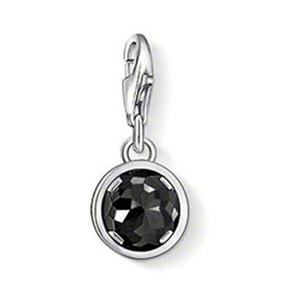 Charm 1018 Black Pendant: Silver-toned charm featuring a faceted black crystal.
