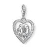 Charm 1101 Love Birds: Silver heart-shaped charm featuring two lovebirds and sparkling cubic zirconia accents.
