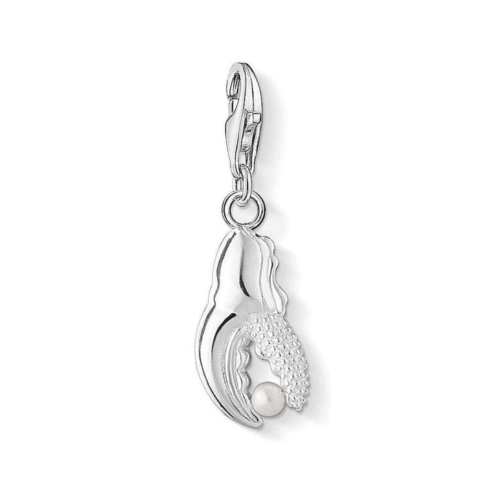 Charm 1346 Lobster Claw: Silver lobster claw charm with pearl, perfect for adding nautical flair to your jewelry.
