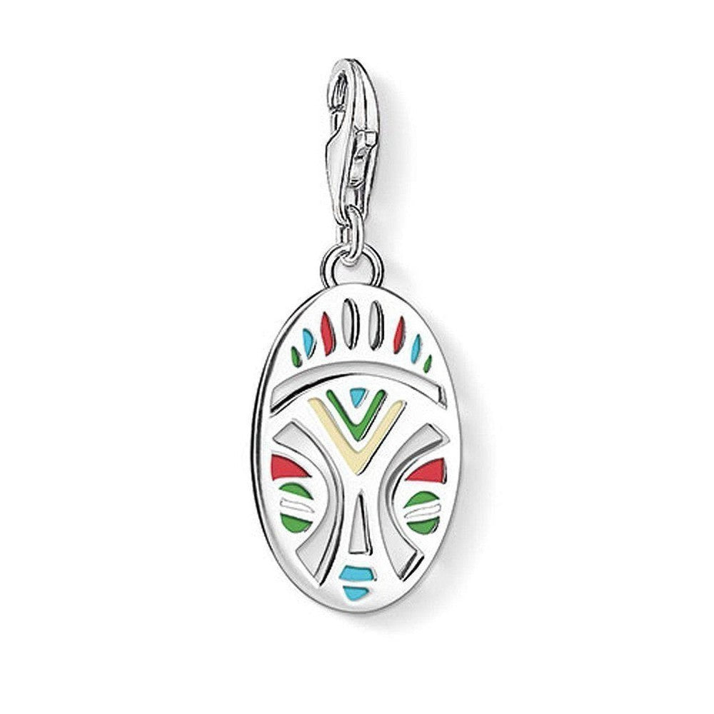 Charm 1422 African Mask: Silver charm with colorful enamel mask design.
