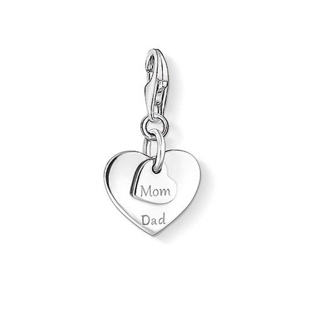 Charm 1452 Mum and Dad silver heart charm: Mom & Dad engraved, perfect gift for parents.
