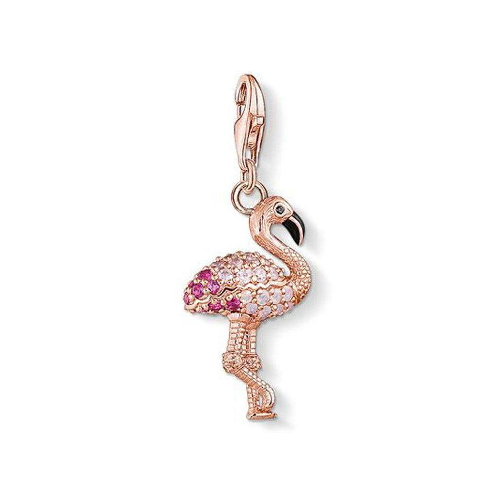 Charm 1518 Flamingo: Rose gold-plated flamingo charm adorned with pink & white crystals.
