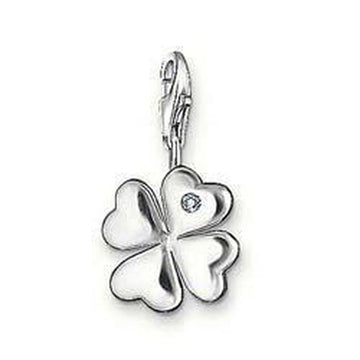 Charm DC0006 Diamond Clover Leaf pendant: Silver four-leaf clover charm with a clear cubic zirconia.
