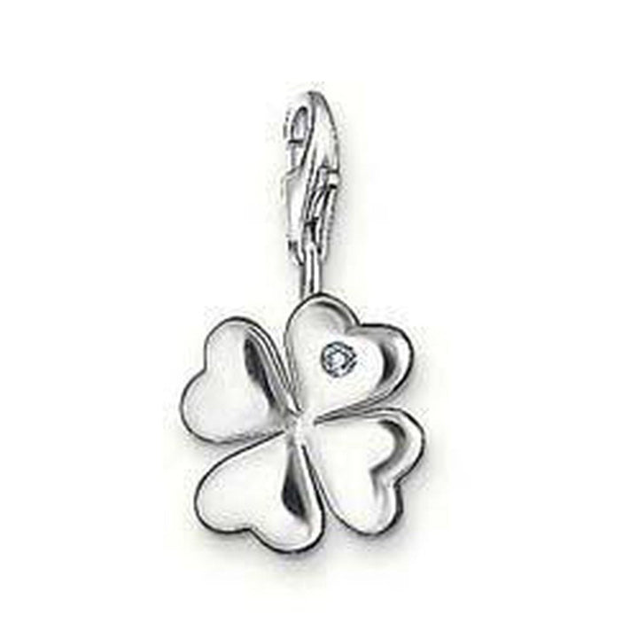 Charm DC0006 Diamond Clover Leaf pendant: Silver four-leaf clover charm with a clear cubic zirconia.
