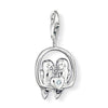 Charm DC0013 Lovebirds diamond charm: Silver-tone lovebirds pendant with a light blue heart-shaped diamond.
