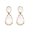 Clear Quartz Teardrop Earrings with gold settings; elegant, statement jewelry.
