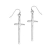 Silver cross dangle earrings with textured finish
