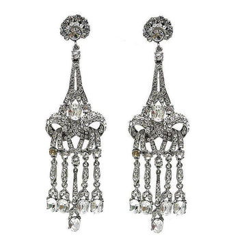 Crystal Chandelier Clip Earrings:  Silver-tone, crystal-encrusted chandelier design; elegant, statement earrings.
