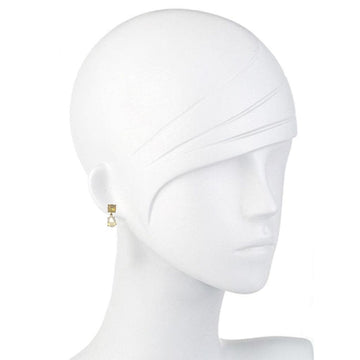 Elegant gold drop earrings featuring light-colored gemstone accents.
