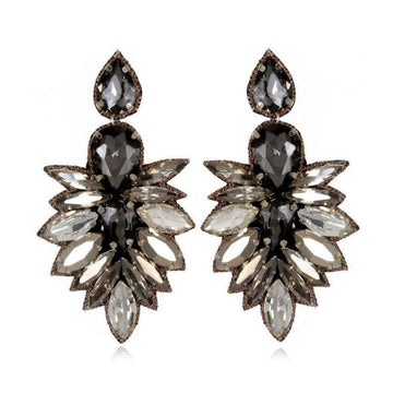 Cuzco Drop Earrings: Statement earrings featuring dark gray and clear crystal accents.
