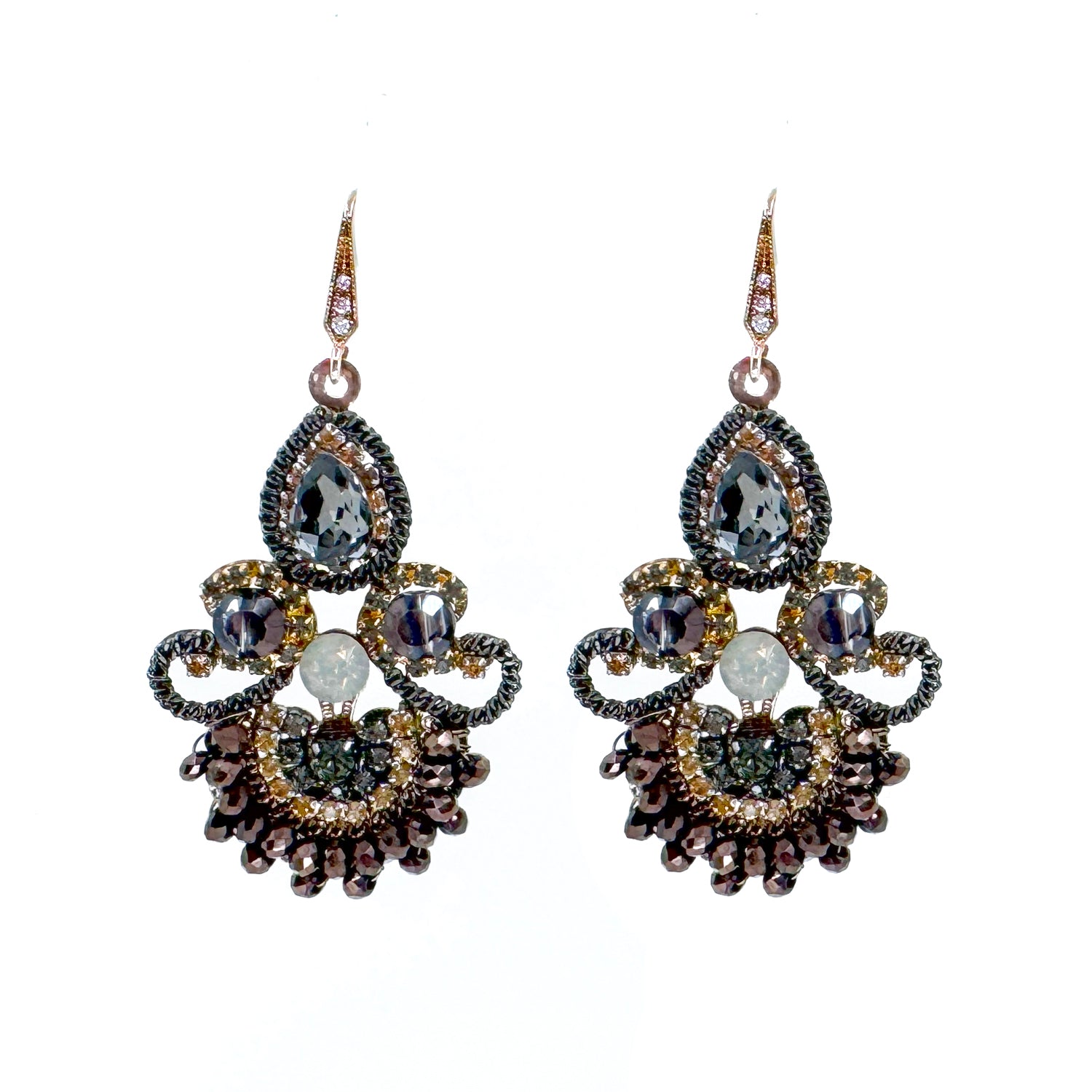Dangle Earrings with Amber and Brown Crystals-Theia Jewelry-Swag Designer Jewelry