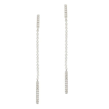 Diamond dangling bar earrings with delicate chain
