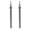 Deco Shoulder Duster Earrings:  Long silver chain tassel earrings with crystal accents.
