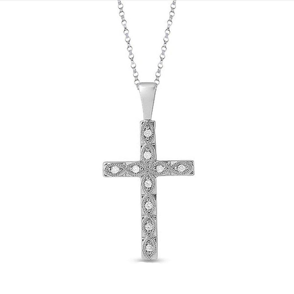 Diamond Cross necklace with intricate detailing and sparkling accents.
