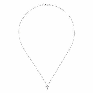 Delicate diamond cross pendant on a thin silver chain.
