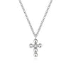 White gold diamond cross necklace with beaded detail.
