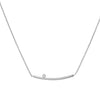 Silver curved bar necklace with a single diamond accent.

