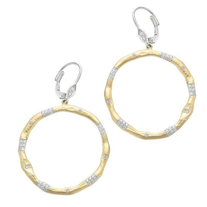 Gold and diamond hoop earrings with textured finish
