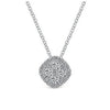 Elegant diamond pendant necklace featuring a cushion-cut cluster of shimmering diamonds.
