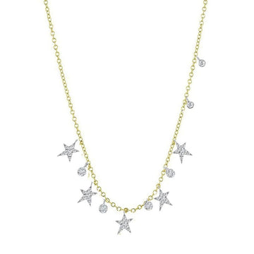 Diamond Stars necklace with yellow gold chain and sparkling diamond stars and beads.
