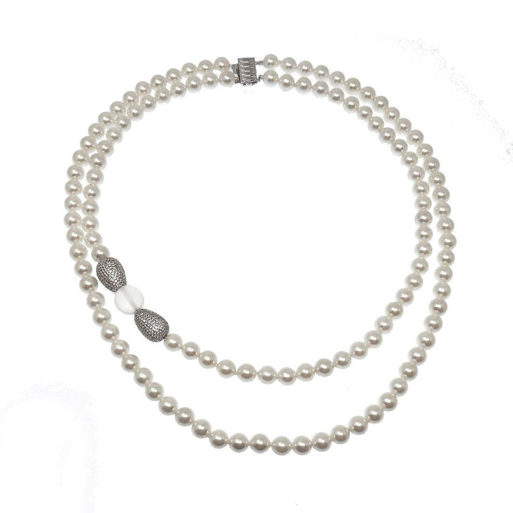 Double Pearl Necklace with crystal Beads-Modital Bijoux-Swag Designer Jewelry