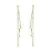 Gold Elite Tri Vista earrings: long, three-chain design with triangle accents.
