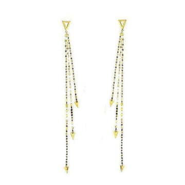 Gold Elite Tri Vista earrings: long, three-chain design with triangle accents.
