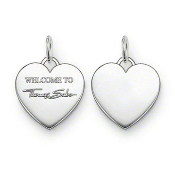 Engravable silver heart pendant, Thomas Sabo, customizable for personal message.
